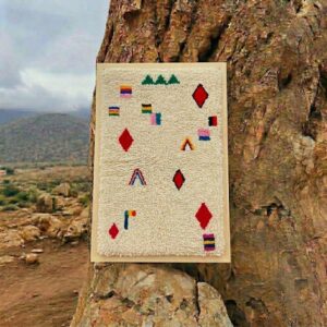 Framed Handwoven Berber Wool Wall Art – Floating Symbol Design