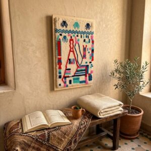 Framed Hand-Tufted Amazigh Wool Wall Art – Hamsa & Symbolic Design