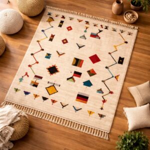 Colorful Wool Rug – Ivory Berber-Inspired Boho Rug