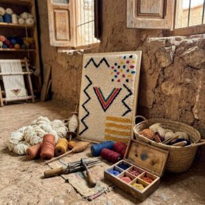 Framed Hand-Tufted Berber Wool Wall Art – Atlas Mountain Geometric Design