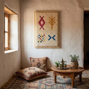 Framed Amazigh Wool Wall Art – Ancient Symbols Design