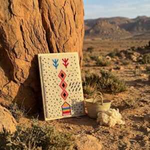 Framed Amazigh Wool Wall Art – Stacked Diamond Symbol Design