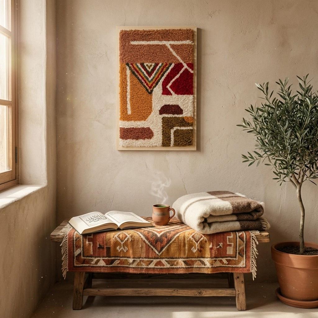 Handwoven Berber Wool Tapestry | Terracotta Geometric Art Wall Hanging, Boho Home Decor