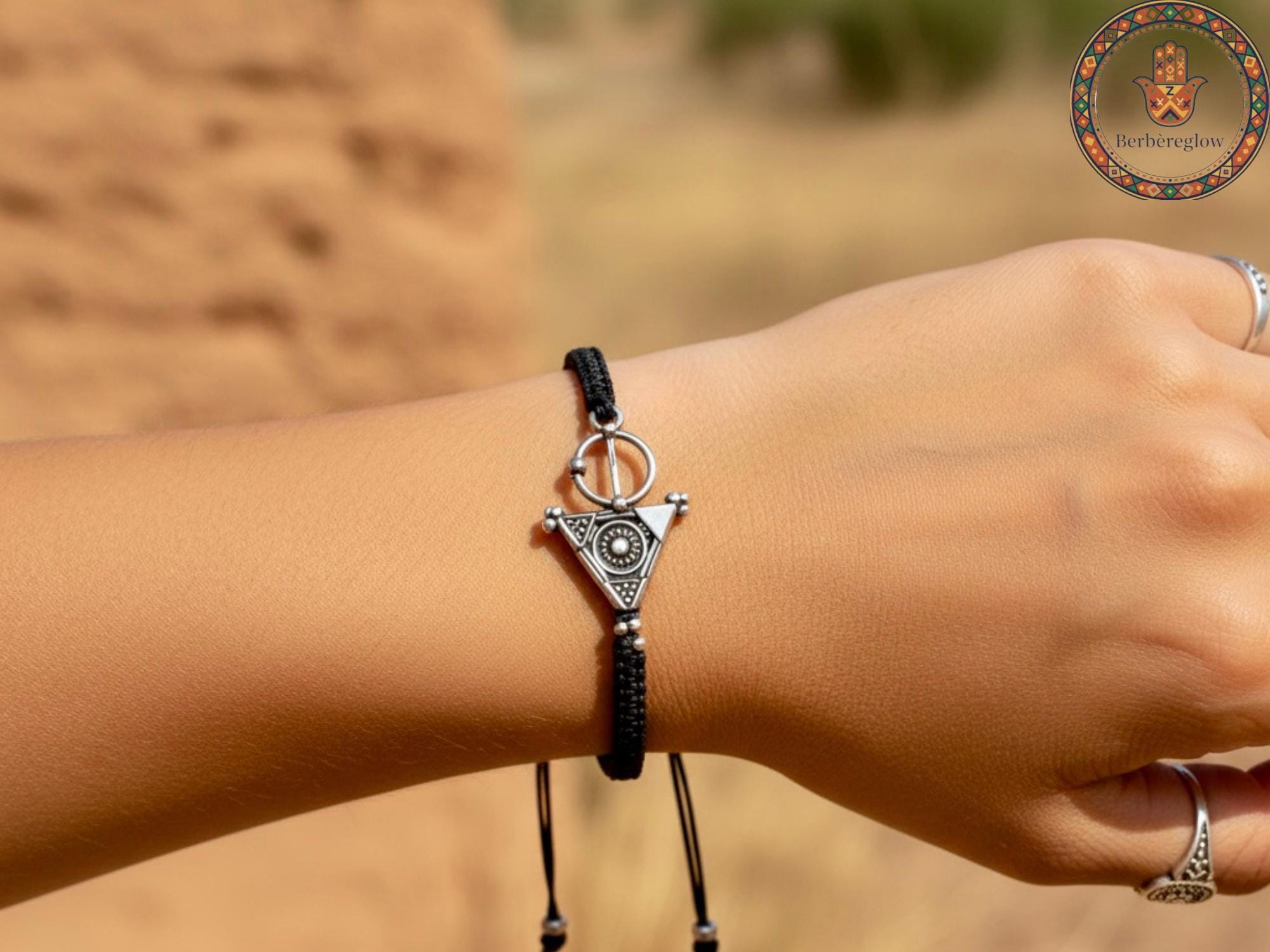 Black Adjustable Berber Bracelet for Men & Women – Handmade Amazigh Symbol Jewelry, Minimal Ethnic Bracelet - BerbereGlow™