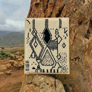 Framed Hand-Tufted Berber Wool Wall Art – Black & Ivory Symbol Design