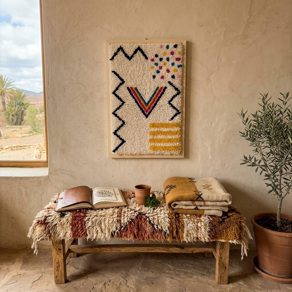 Handmade Berber Wool Knotted Tapestry: Atlas Mountain Boho Wall Art