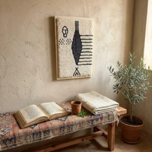 Hand-Tufted Amazigh Wool Wall Art – Ancient Symbols Design