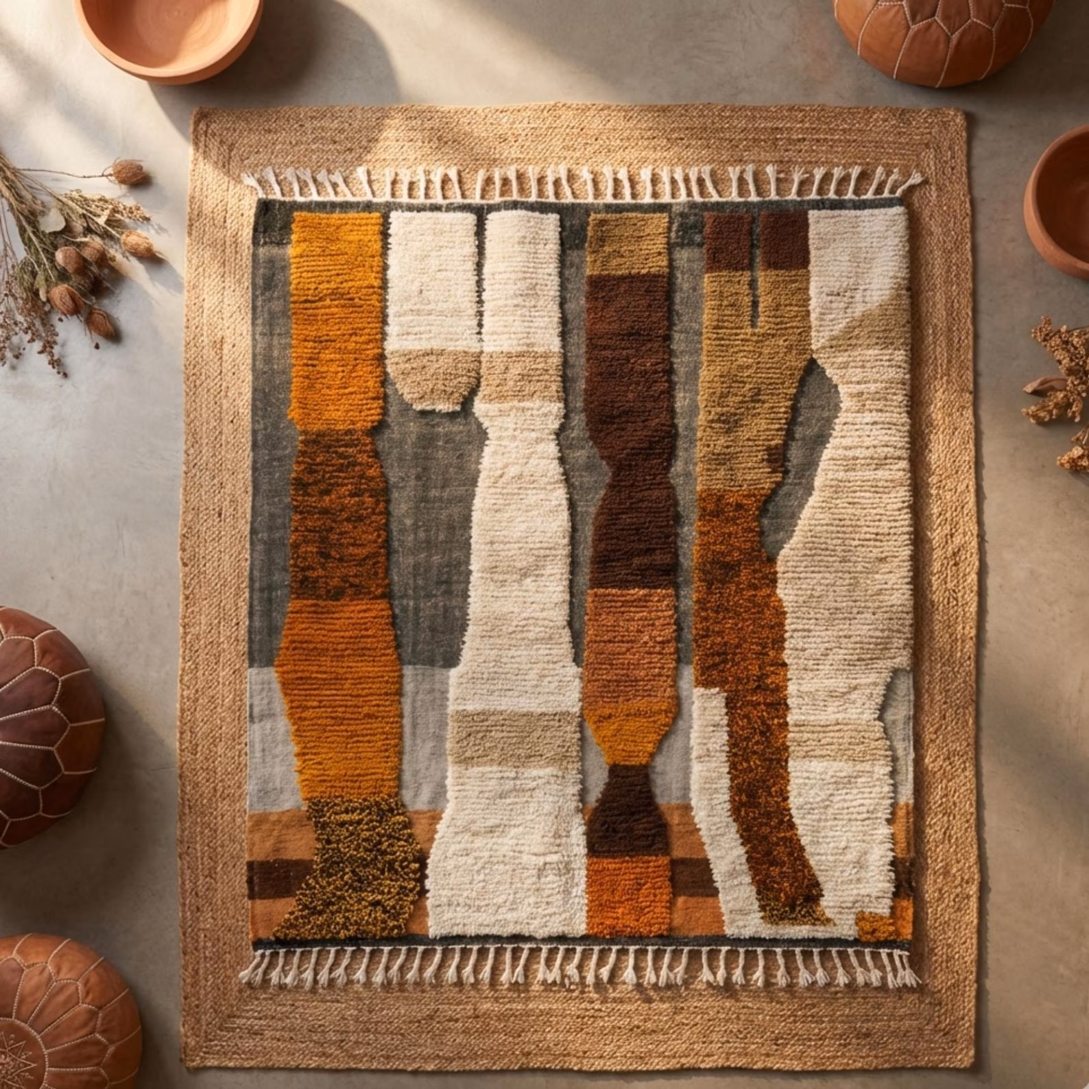 Handwoven Moroccan Wool Rug – Abstract Tribal Design - Image 16