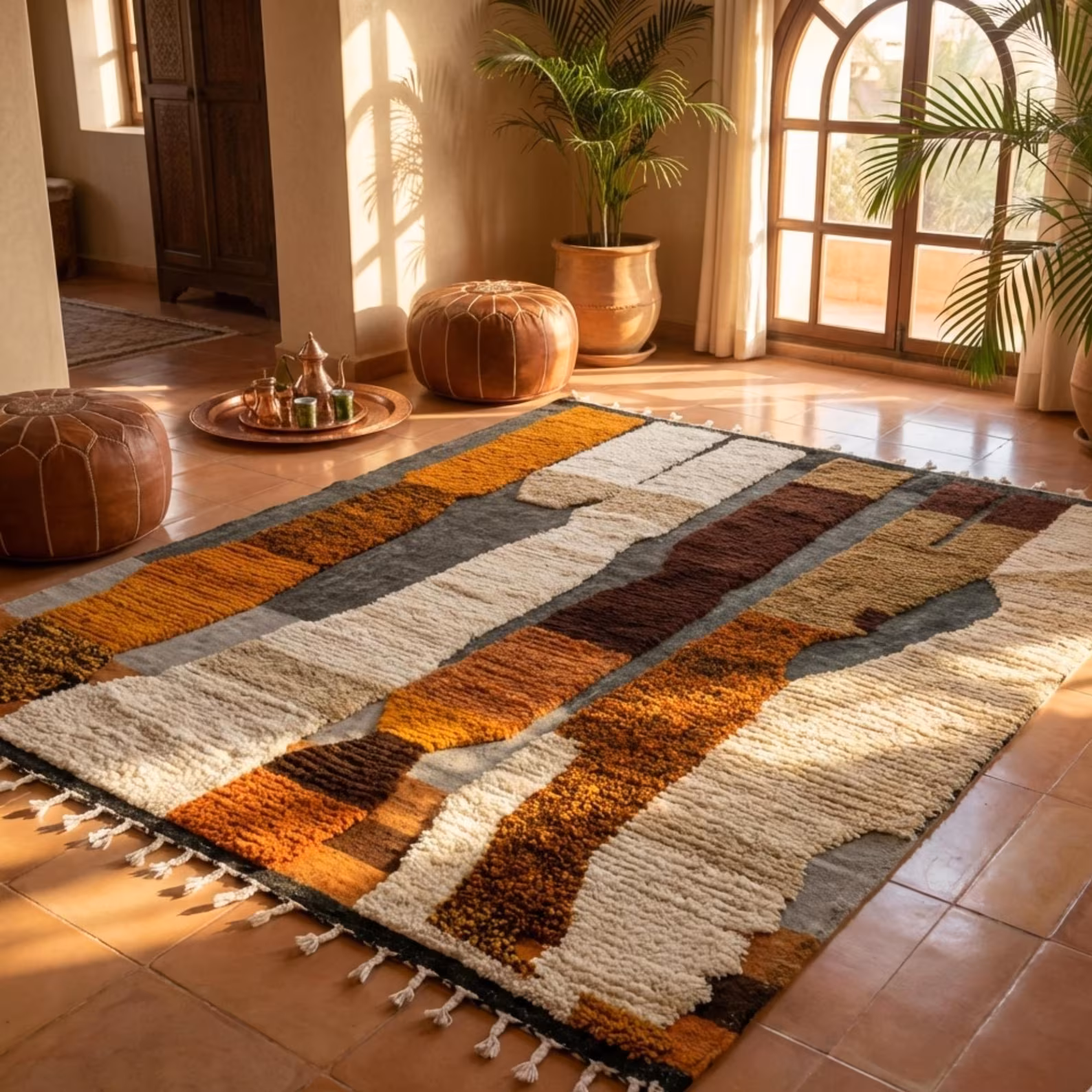 Handwoven Moroccan Wool Rug – Abstract Tribal Design - Image 5
