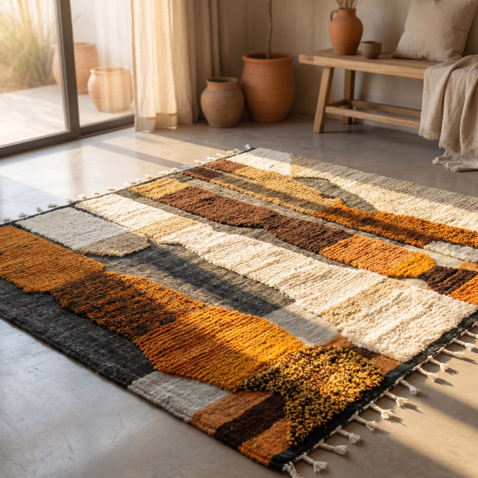 Handwoven Moroccan Wool Rug – Abstract Tribal Design - Image 13