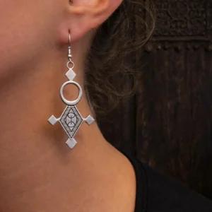 Silver Plated Berber Cross of the South Earrings with YAZ ⵣ Symbol