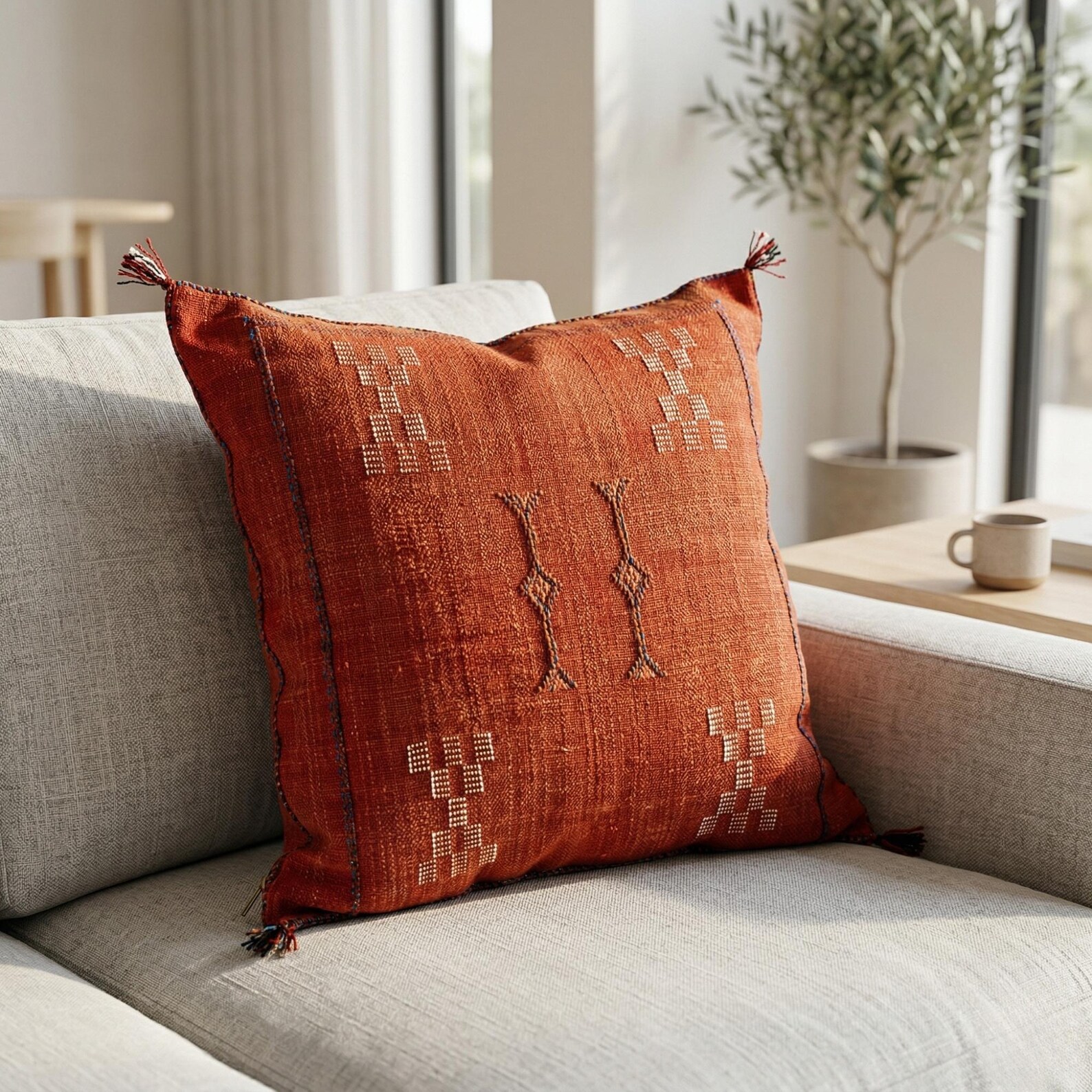 Handwoven Sabra Pillow Cover – Burnt Orange - Image 2