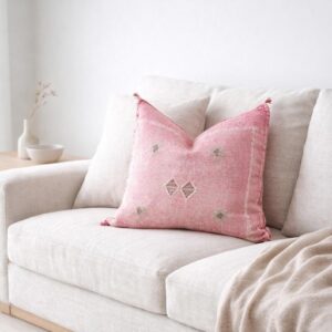 Handwoven Moroccan Sabra Pillow Cover – Vintage Pink