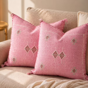 Handwoven Moroccan Sabra Pillow Cover – Vintage Pink