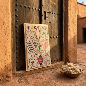 Framed Berber Wool Wall Art, Hand-Knotted Azilal Style Decor, Bohemian Fiber Art