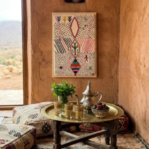 Framed Berber Wool Wall Art, Hand-Knotted Azilal Style Decor, Bohemian Fiber Art