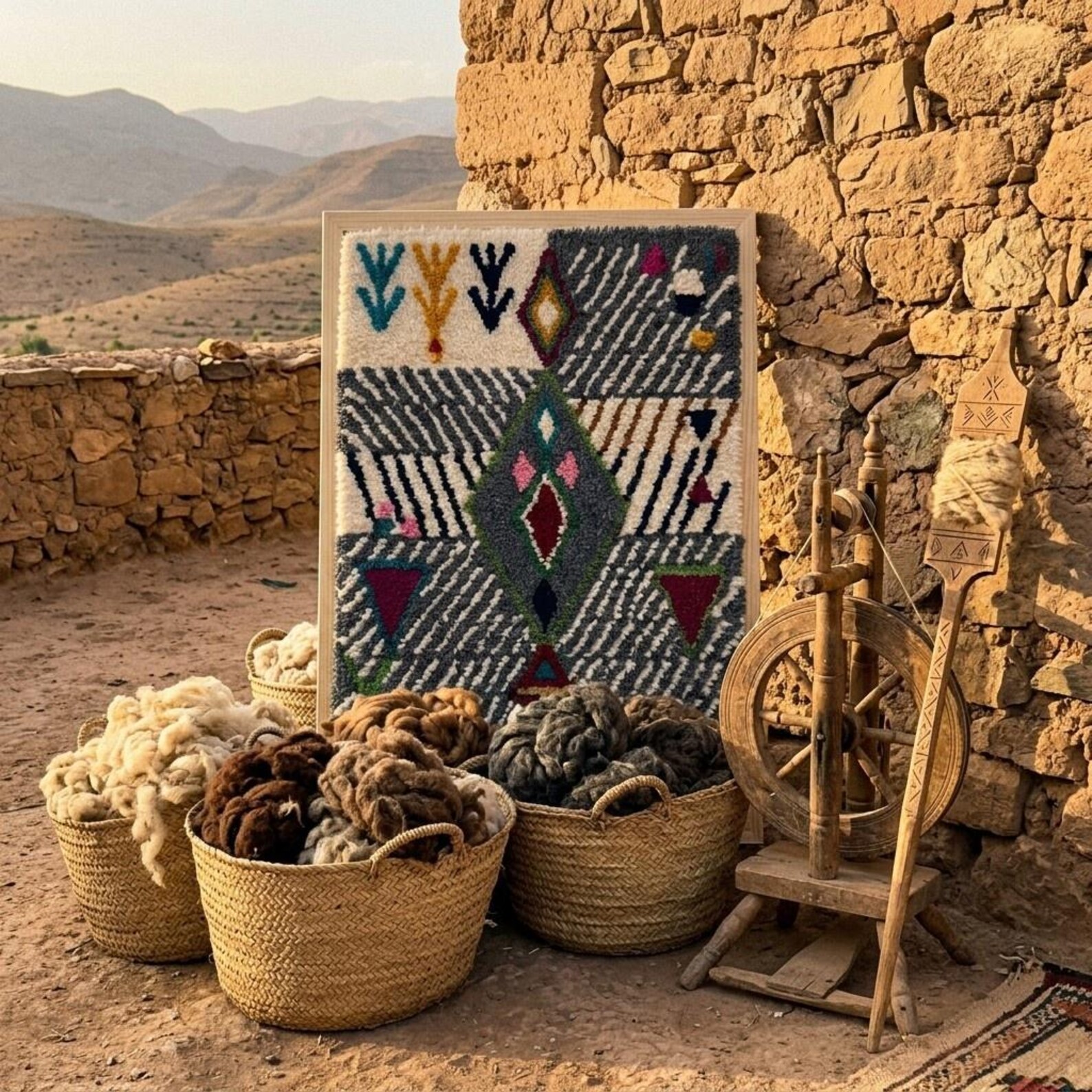 Handcrafted Amazigh Wool Wall Art – Atlas Mountain Inspired