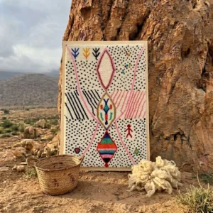 Framed Berber Wool Wall Art, Hand-Knotted Azilal Style Decor, Bohemian Fiber Art