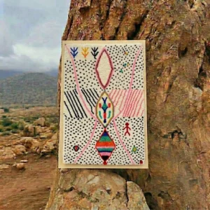 Framed Berber Wool Wall Art, Hand-Knotted Azilal Style Decor, Bohemian Fiber Art