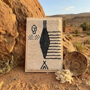 Hand-Tufted Amazigh Wool Wall Art – Ancient Symbols Design