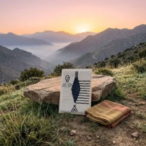 Hand-Tufted Amazigh Wool Wall Art – Ancient Symbols Design