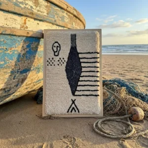 Hand-Tufted Amazigh Wool Wall Art – Ancient Symbols Design