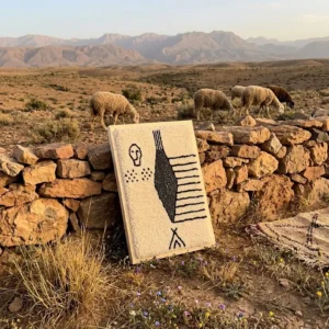 Hand-Tufted Amazigh Wool Wall Art – Ancient Symbols Design