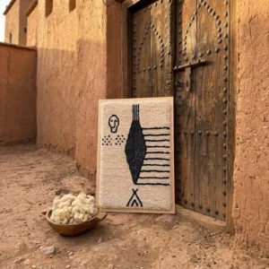 Hand-Tufted Amazigh Wool Wall Art – Ancient Symbols Design