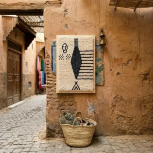 Hand-Tufted Amazigh Wool Wall Art – Ancient Symbols Design