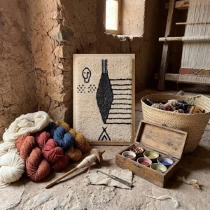 Hand-Tufted Amazigh Wool Wall Art – Ancient Symbols Design