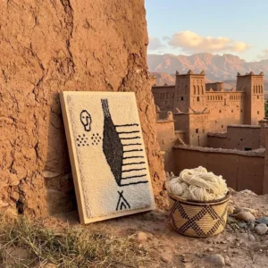 Hand-Tufted Amazigh Wool Wall Art – Ancient Symbols Design