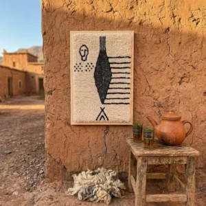 Hand-Tufted Amazigh Wool Wall Art – Ancient Symbols Design