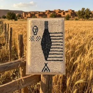Hand-Tufted Amazigh Wool Wall Art – Ancient Symbols Design