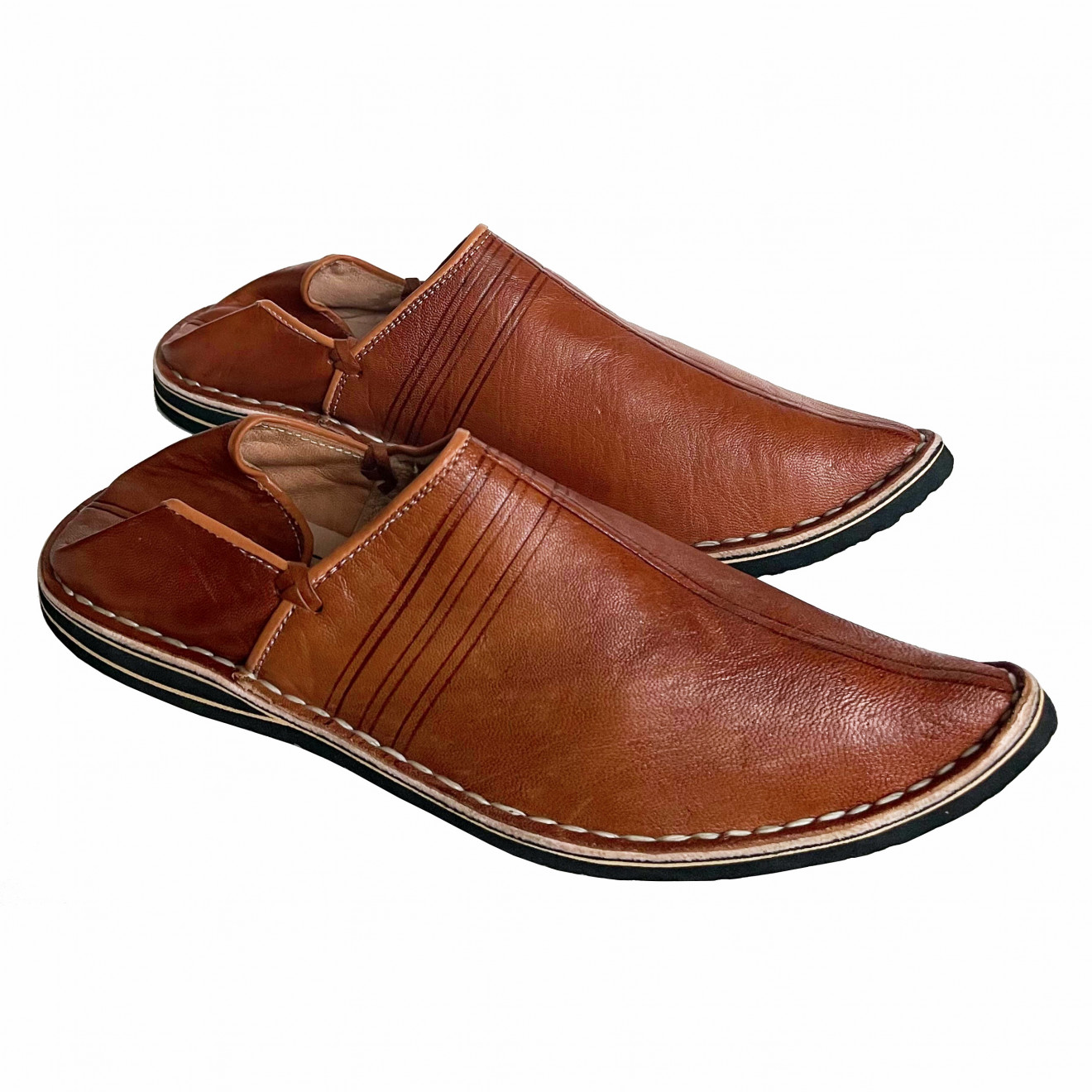 Brown Genuine Leather Moroccan Babouche Slippers - Image 3