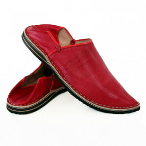 Red Genuine Leather Moroccan Babouche Slippers