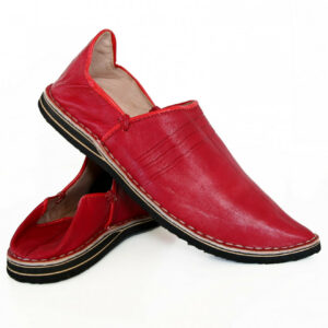 Red Genuine Leather Moroccan Babouche Slippers