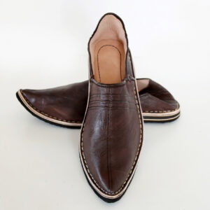 Dark Brown Genuine Leather Moroccan Babouche Slippers