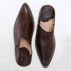 Dark Brown Genuine Leather Moroccan Babouche Slippers