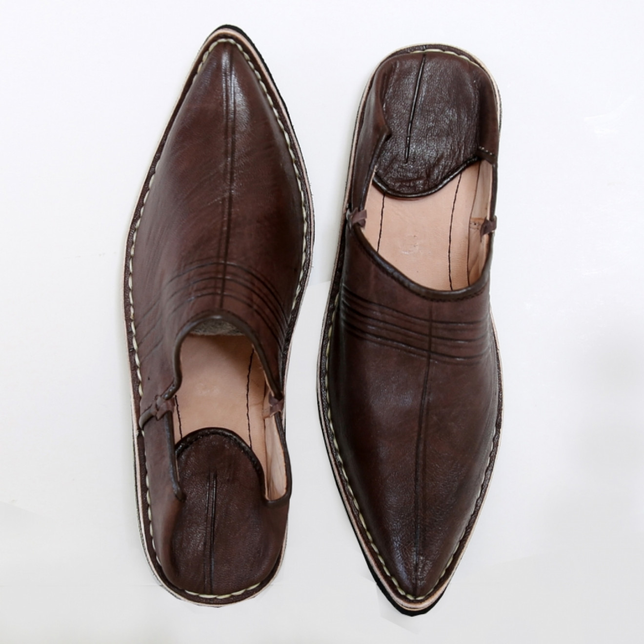 Dark Brown Genuine Leather Moroccan Babouche Slippers - Image 4