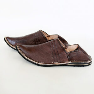 Dark Brown Genuine Leather Moroccan Babouche Slippers
