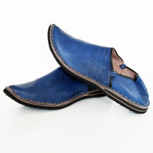 Blue Genuine Leather Moroccan Babouche Slippers