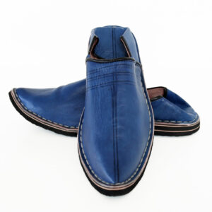 Blue Genuine Leather Moroccan Babouche Slippers