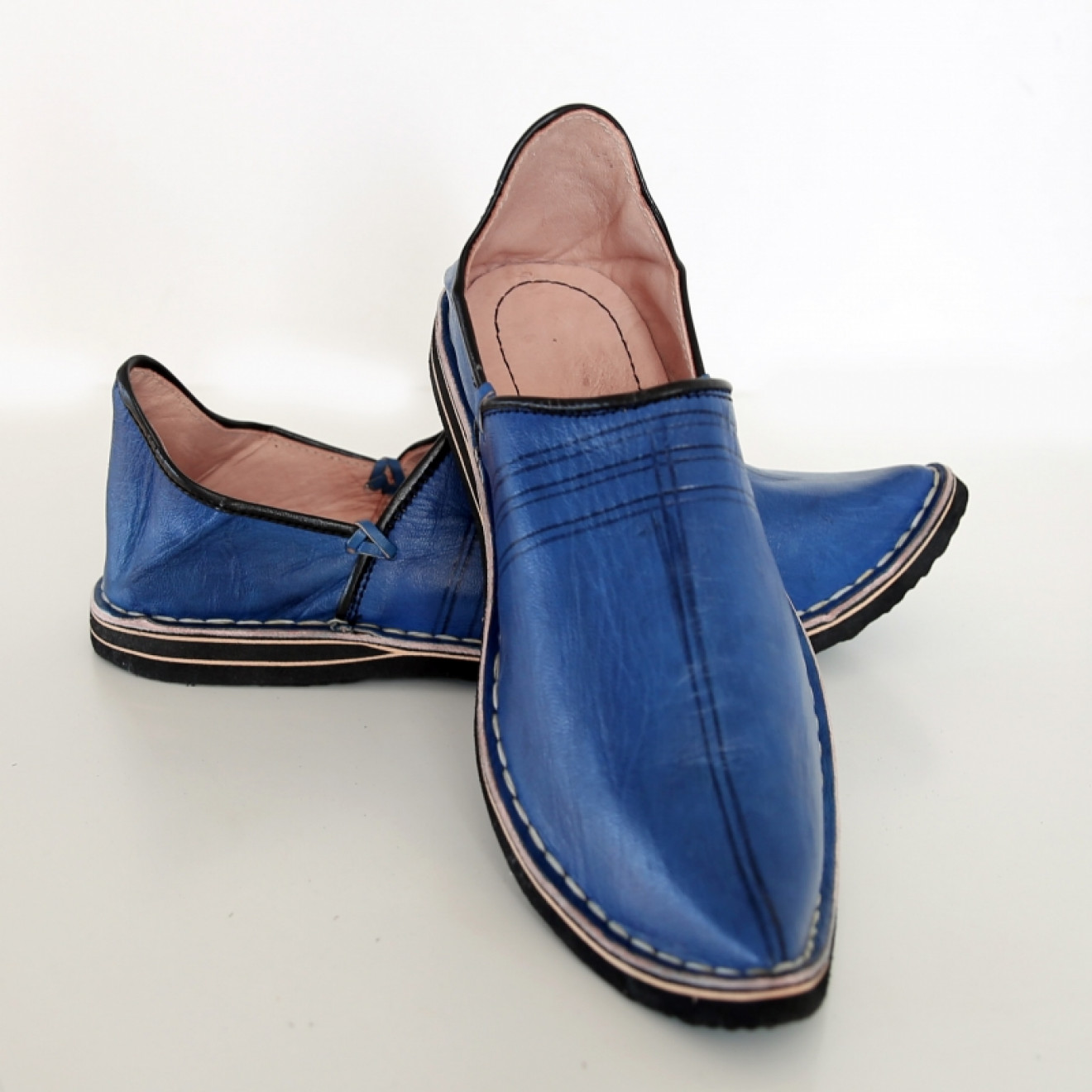 Blue Genuine Leather Moroccan Babouche Slippers - Image 3