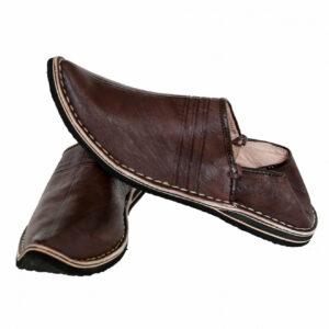 Dark Brown Genuine Leather Moroccan Babouche Slippers