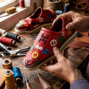 Red Moroccan Babouche Slippers – Leather Shoes with Colorful Embroidery