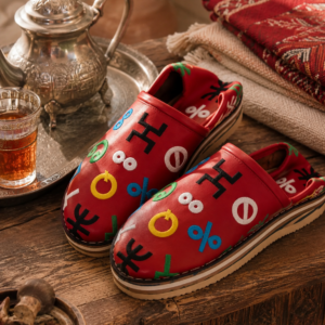 Red Moroccan Babouche Slippers – Leather Shoes with Colorful Embroidery