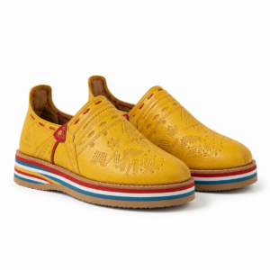 Yellow Babouche Slippers – Genuine Leather with Amazigh Geometric Design