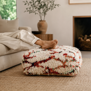 Handmade Wool Pouf – Square Berber-Inspired Floor Cushion