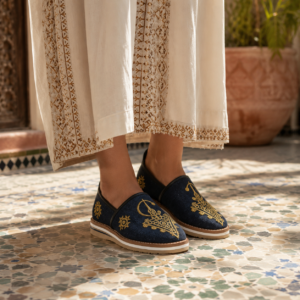 Moroccan Babouche Slippers – Woven & Embroidered Boho Mules