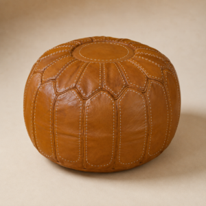 Handmade Moroccan Leather Pouf – Round Brown Leather Ottoman